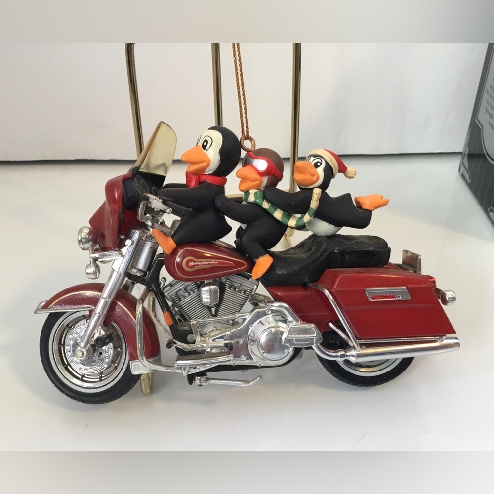 Harley-Davidson Red and Black Penguin Motorcycle Ornament